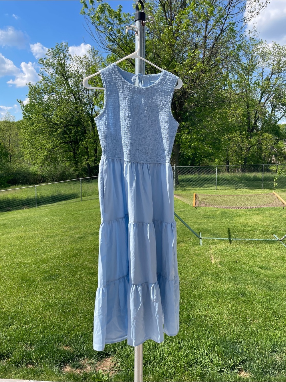 Light Blue Smocked Tiered Maxi Dress